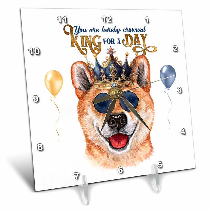 Desk Clock - Shiba Inu King for a Day Dog Lover Crown and Sunglasses for Dad KING for a Day Dogs