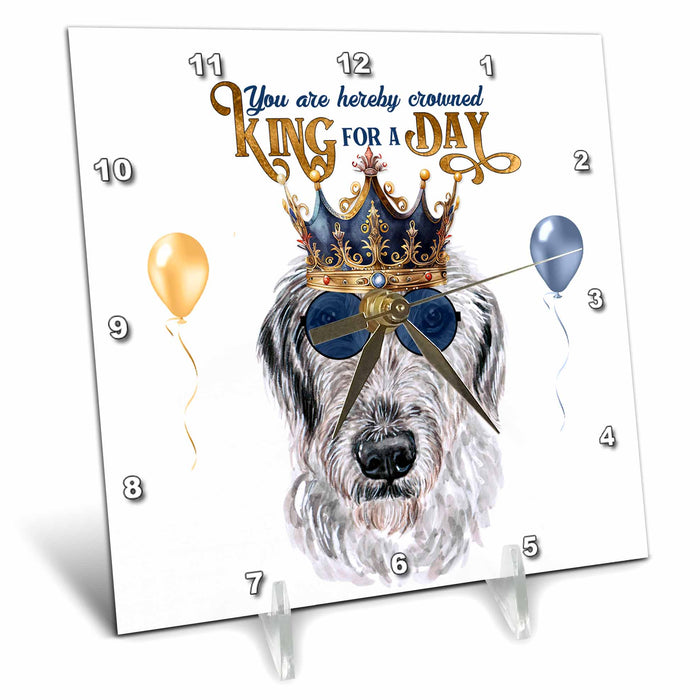 Desk Clock - Irish Wolfhound Dog in a Crown King of a Day Theme for Dog Dads KING for a Day Dogs