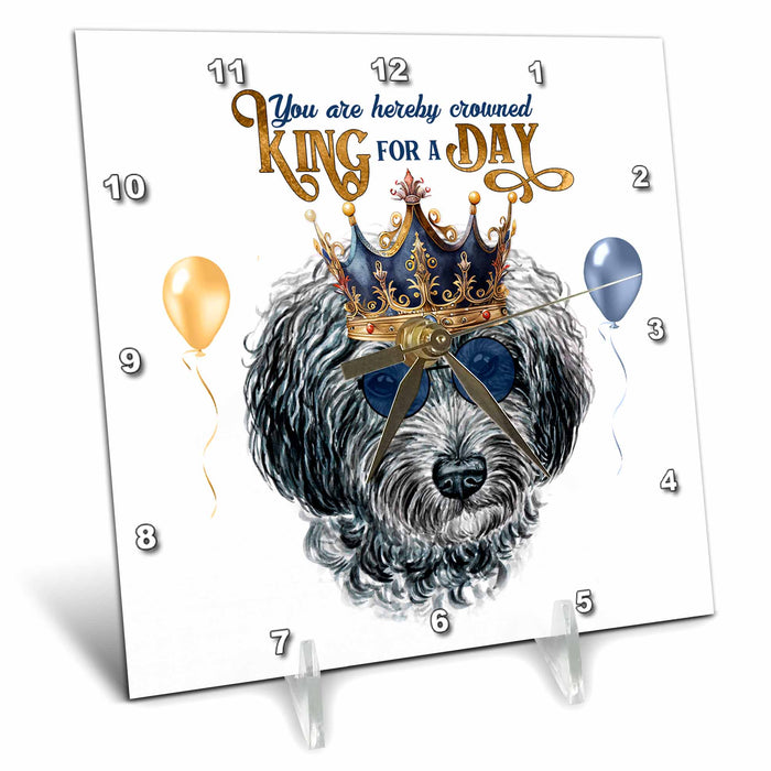 Desk Clock - Sweet Black Yorkshire Terrier Dog in a Crown King for the Day KING for a Day Dogs