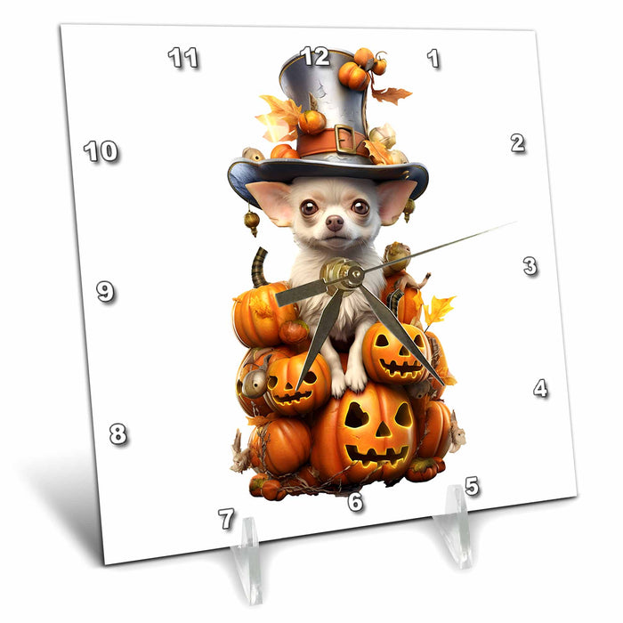 Desk Clock - Halloween White Chihuahua dressed as a magic wizard CR Media - Illustrations