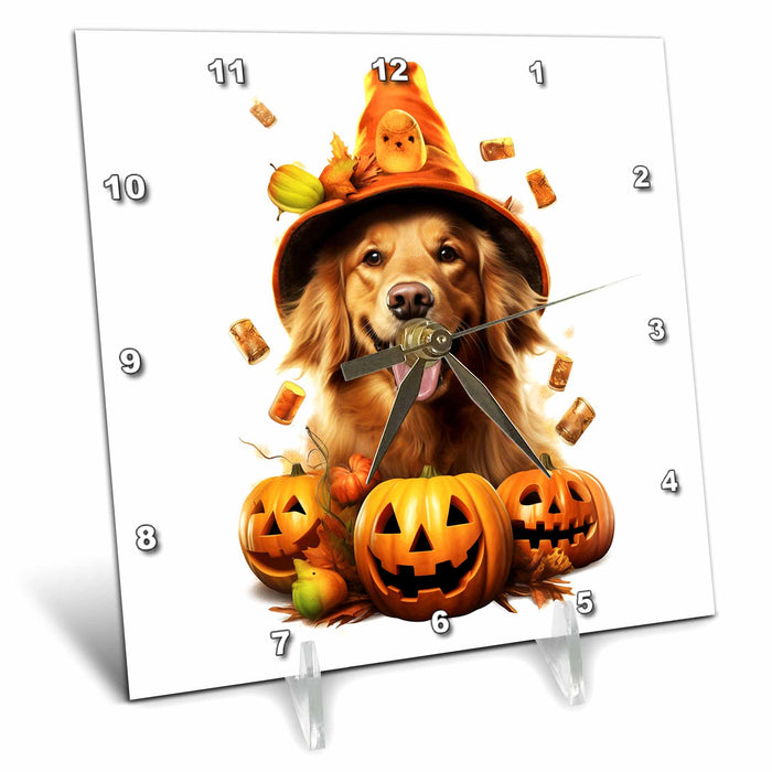 Desk Clock - Halloween Golden Retriever dressed as a magic wizard CR Media - Illustrations