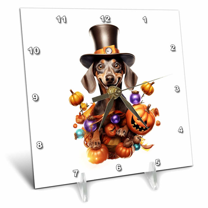 Desk Clock - Halloween Dachshund dressed as a magic wizard CR Media - Illustrations