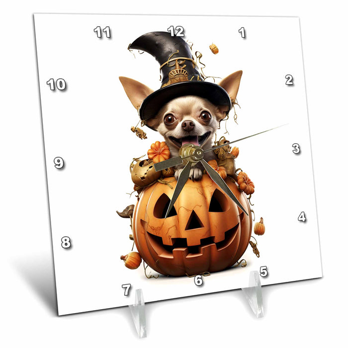 Desk Clock - Halloween Brown Chihuahua dressed as a magic wizard CR Media - Illustrations