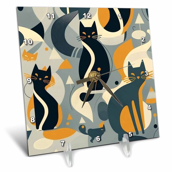 Desk Clock - Mid Century Modern Kitties. Super cool cats Craftsman Studios - Mid-Century Modern