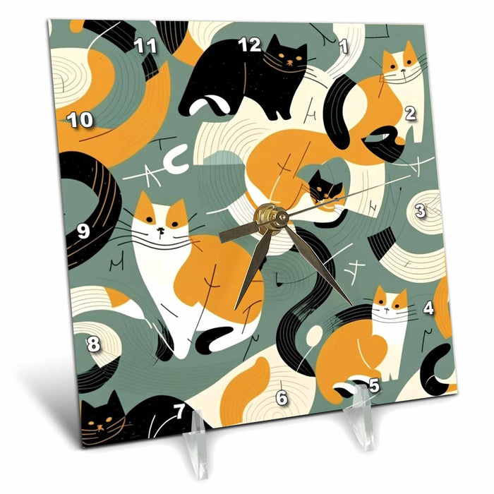 Desk Clock - Mid Century Modern Kitties. Super cool cats Craftsman Studios - Mid-Century Modern