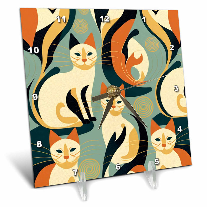 Desk Clock - Cats lounge amid mid-century modern charm Craftsman Studios - Mid-Century Modern