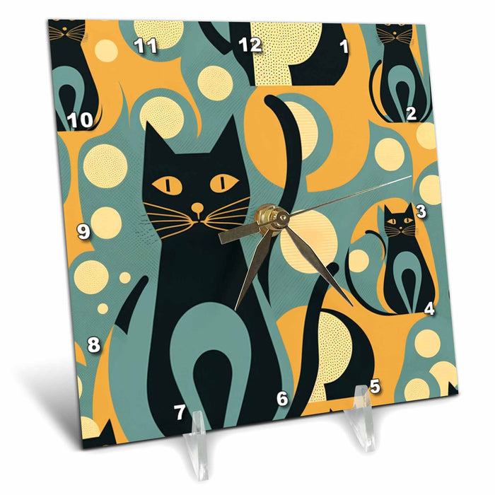 Desk Clock - Mid-century modern aesthetics meets cat whimsy Craftsman Studios - Mid-Century Modern