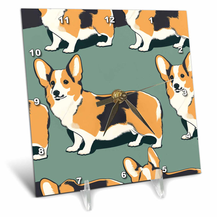 Desk Clock - Mid-century charm meets playful corgi whimsy Craftsman Studios - Mid-Century Modern