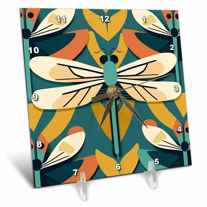 Desk Clock - Mid-century modern charm meets dragonfly whimsy Craftsman Studios - Mid-Century Modern