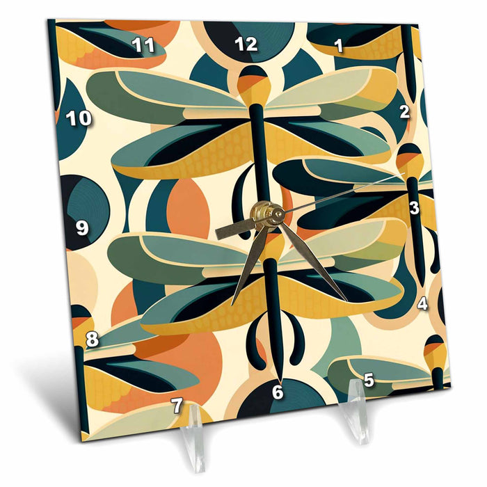 Desk Clock - Vintage aesthetics underpin these stylized dragonflies Craftsman Studios - Mid-Century Modern