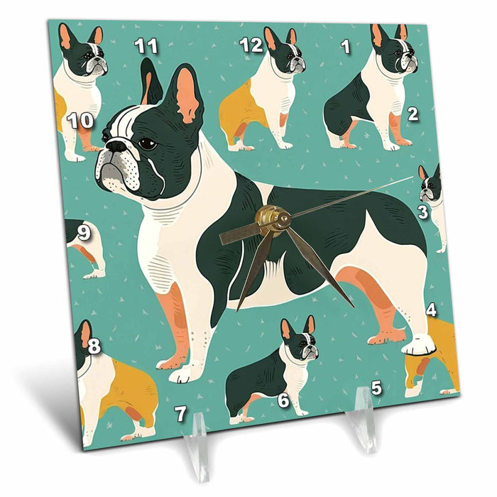 Desk Clock - Bold colors highlight these stylized French Bulldogs Craftsman Studios - Mid-Century Modern