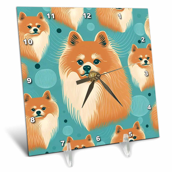 Desk Clock - Mid-century modern meets playful Pomeranian whimsy Craftsman Studios - Mid-Century Modern