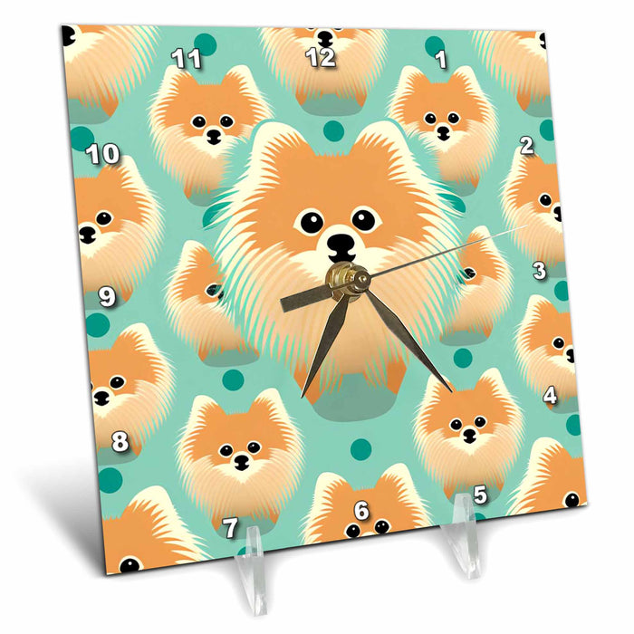 Desk Clock - Stylized Pomeranians bask in vintage modern elegance Craftsman Studios - Mid-Century Modern