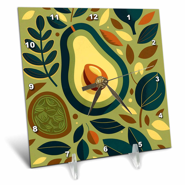 Desk Clock - Mid-century modern style meets gourmet avacados illustration Craftsman Studios - Mid-Century Modern