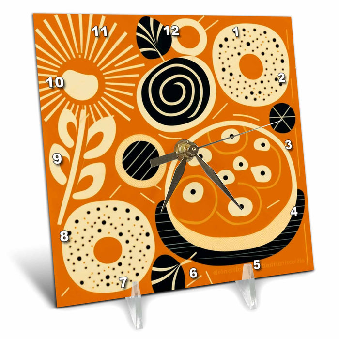 Desk Clock - Baked bread gets a retro makeover in this mid-century illustration Craftsman Studios - Mid-Century Modern