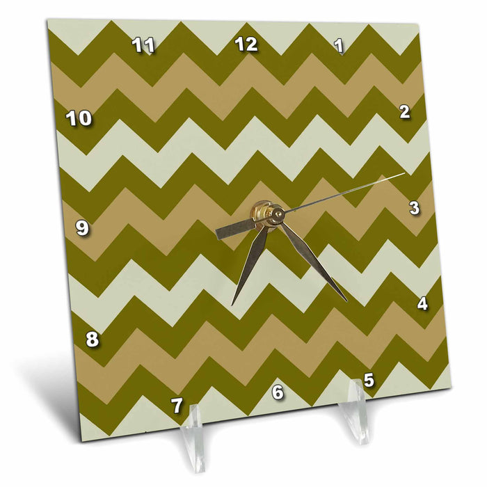 Desk Clock - Chevron Pattern In Khaki Brown and Grey Digital Art - Chevron Pattern