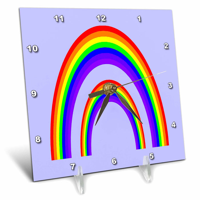 Desk Clock - Retro Double Rainbow Seventies Style Seven Colors Vector Art - Colorful Rainbow