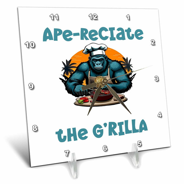 Desk Clock - Appreciate The Grilla Master BBQ Griller Fun Pun Vector Art - Barbecue Griller Pun