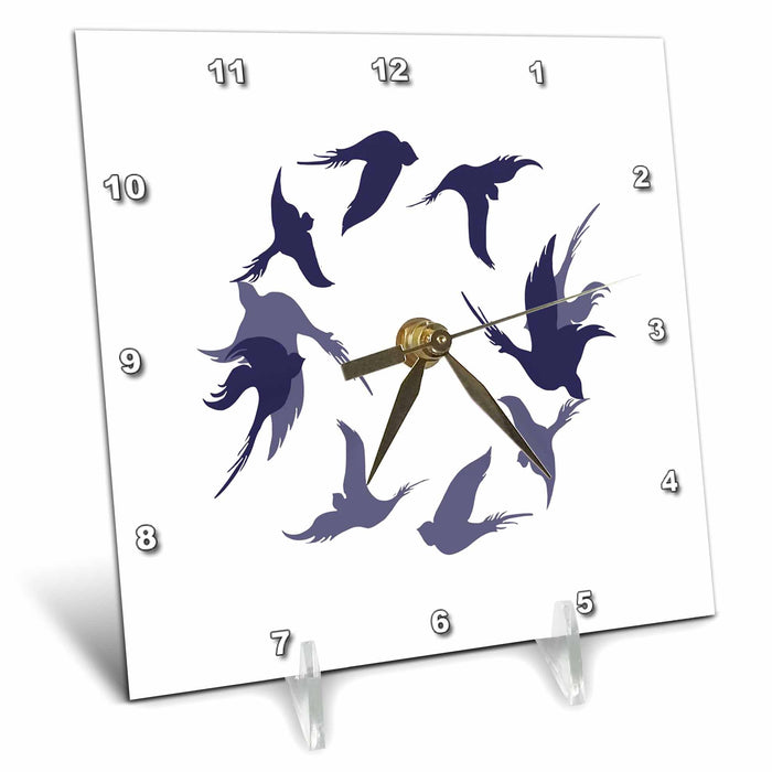 Desk Clock - Swallows In Flight Stylized Silhouette Art Blue Vector Art - Swallow Pattern