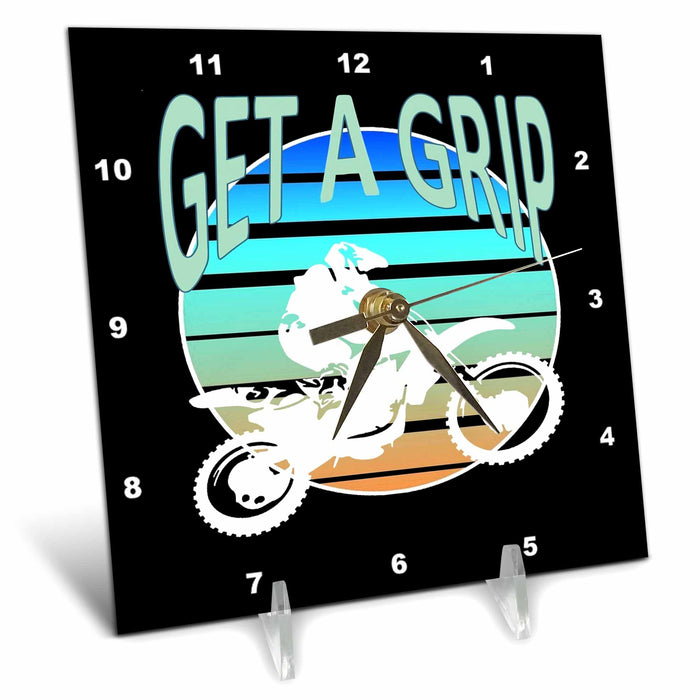 Desk Clock - Get A Grip Dirt Bike Retro Desert Riding Inspirational Quote Motocross Dirt Bike - Inspirational Quote