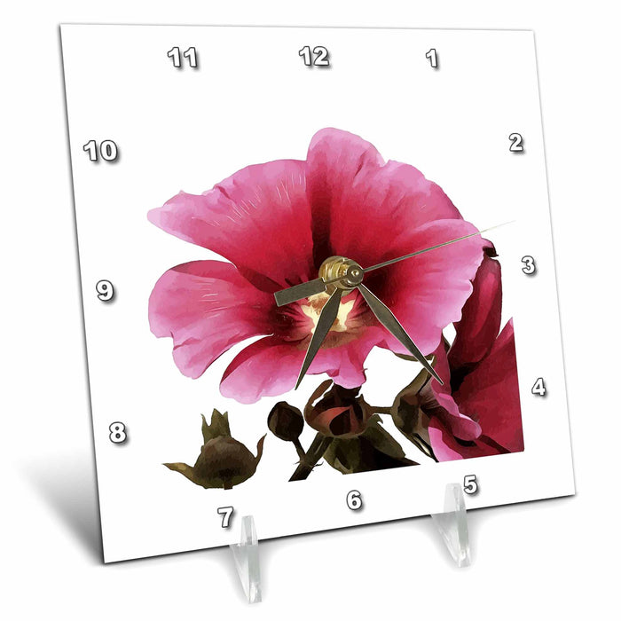 Desk Clock - Heavenly Pink Hollyhock Malva Flower Cut Out Vector Art - Hollyhock Flower