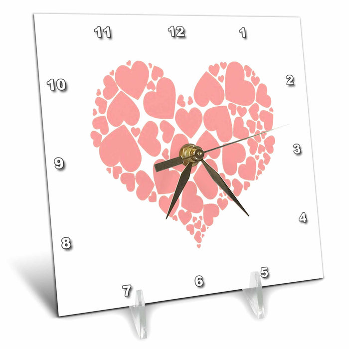 Desk Clock - A Heart Of Hearts Romantic Design Monotone Pink Vector Art - A Heart of Hearts