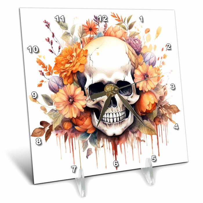 Desk Clock - Fall Floral Skull Illustration Illustrations