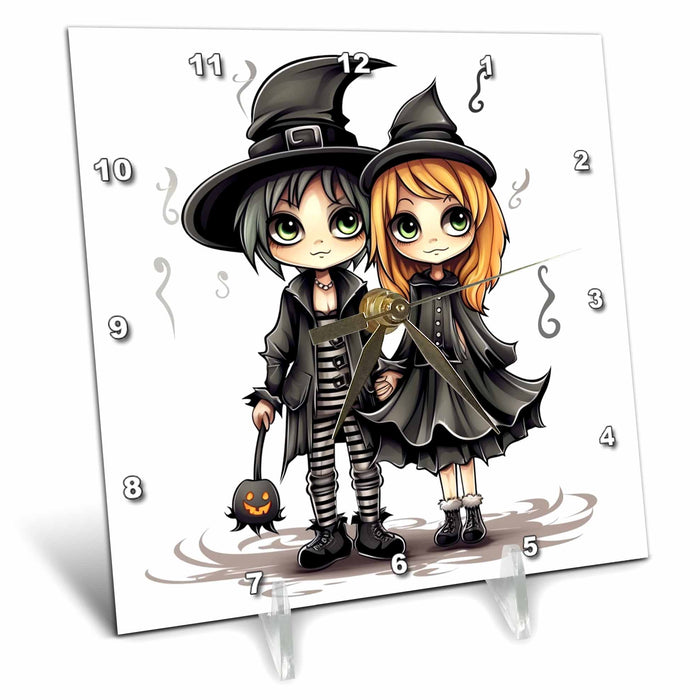 Desk Clock - Witch and Warlock Illustration Illustrations