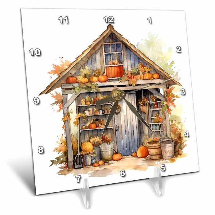 Desk Clock - Fall Shed Illustration Illustrations