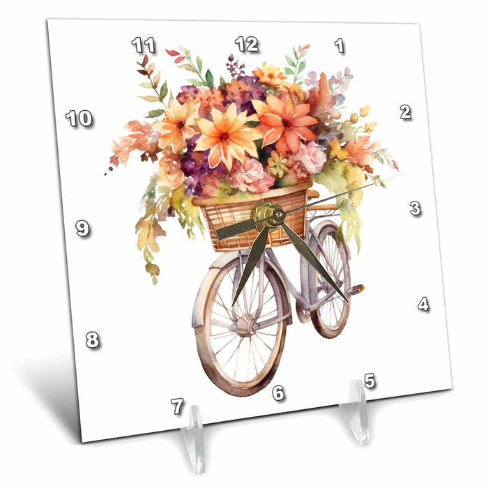 Desk Clock - Fall Floral Basket Bicycle Illustration Illustrations