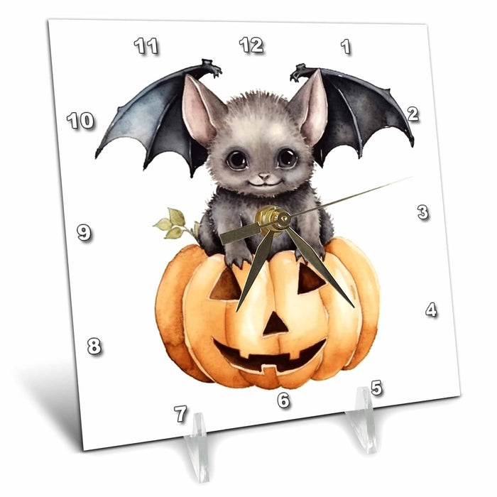 Desk Clock - Black Baby Bat On A Jack O Lantern Illustration Illustrations