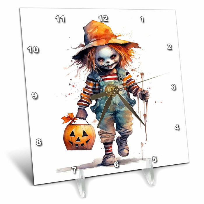 Desk Clock - Scary Halloween Trick Or Treat Child Illustration Illustrations