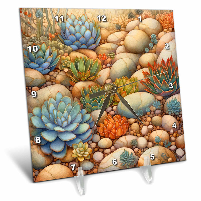 Desk Clock - Cactus and Stones Background Backgrounds - Anne Marie Baugh