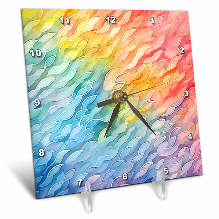 Desk Clock - Bright Rainbow Colors Abstract Waves Background Backgrounds - Anne Marie Baugh