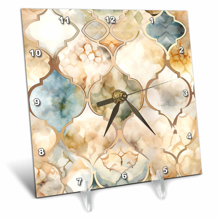 Desk Clock - Teal and Image Of Gold Moroccan Ornamental Background Backgrounds - Anne Marie Baugh