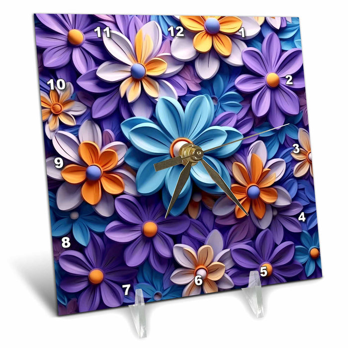 Desk Clock - Purple, Orange, and Blue Flower Background Backgrounds - Anne Marie Baugh