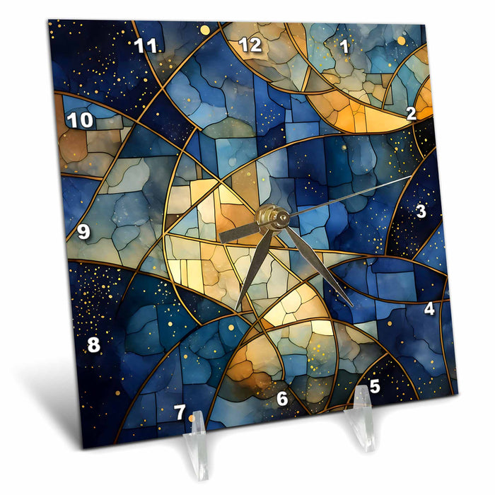 Desk Clock - Blue and Image Of Gold Geometric Background Backgrounds - Anne Marie Baugh