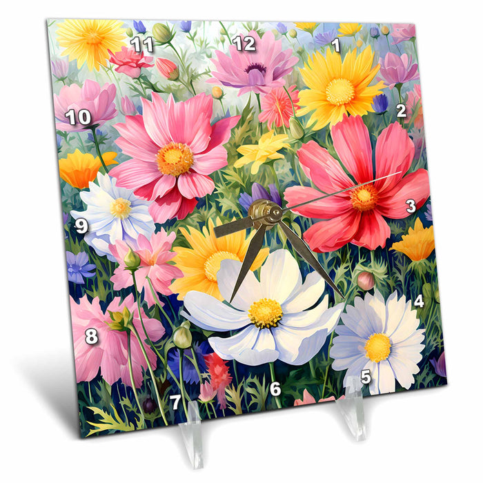 Desk Clock - Pretty Field Of Flowers Background Backgrounds - Anne Marie Baugh