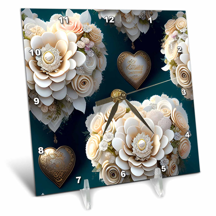 Desk Clock - Flower Hearts Background Backgrounds - Anne Marie Baugh