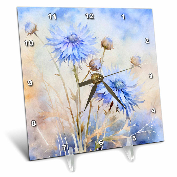 Desk Clock - Pretty Image of Watercolor Light Blue Flowers Background Backgrounds - Anne Marie Baugh