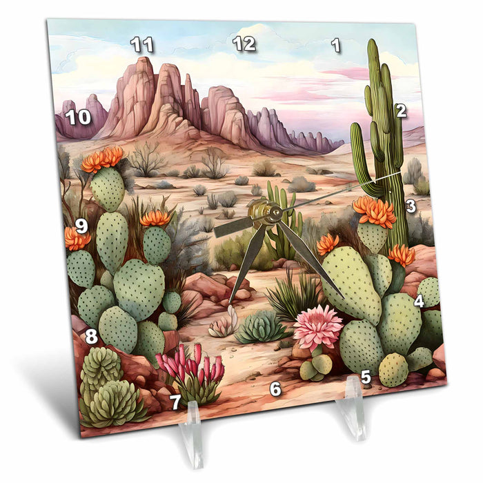 Desk Clock - Cactus Desert Scene Background Backgrounds - Anne Marie Baugh