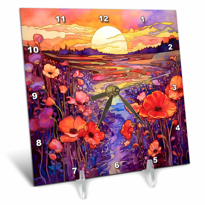 Desk Clock - Bright Image of Liquid Flower and River Scene Background Backgrounds - Anne Marie Baugh