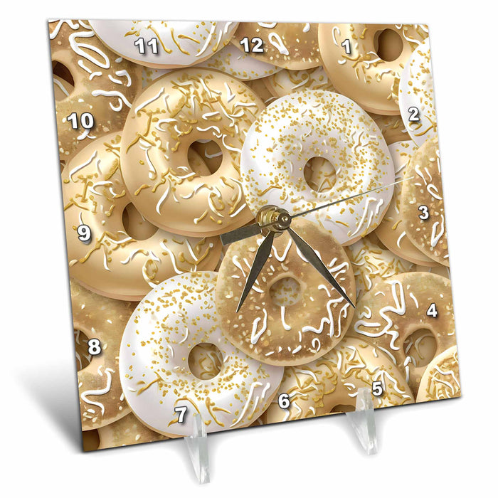 Desk Clock - White and Image Of Gold Frosted Donut Background Backgrounds - Anne Marie Baugh