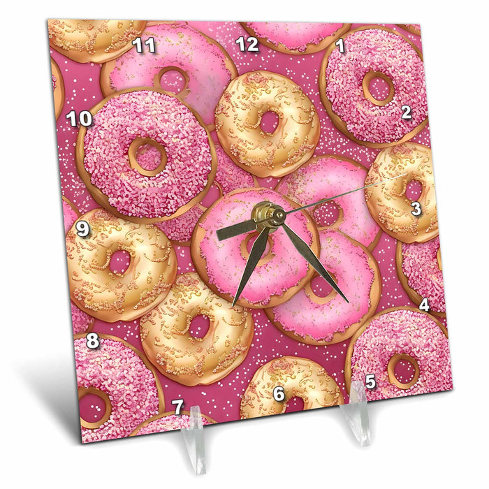 Desk Clock - Pink and Image Of Gold Frosted Donuts Background Backgrounds - Anne Marie Baugh