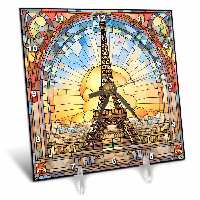 Desk Clock - Pretty Image Of Stained Glass Eiffel Tower Background Backgrounds - Anne Marie Baugh