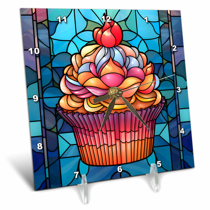 Desk Clock - Cute Image Of Stained Glass Cupcake Background Backgrounds - Anne Marie Baugh