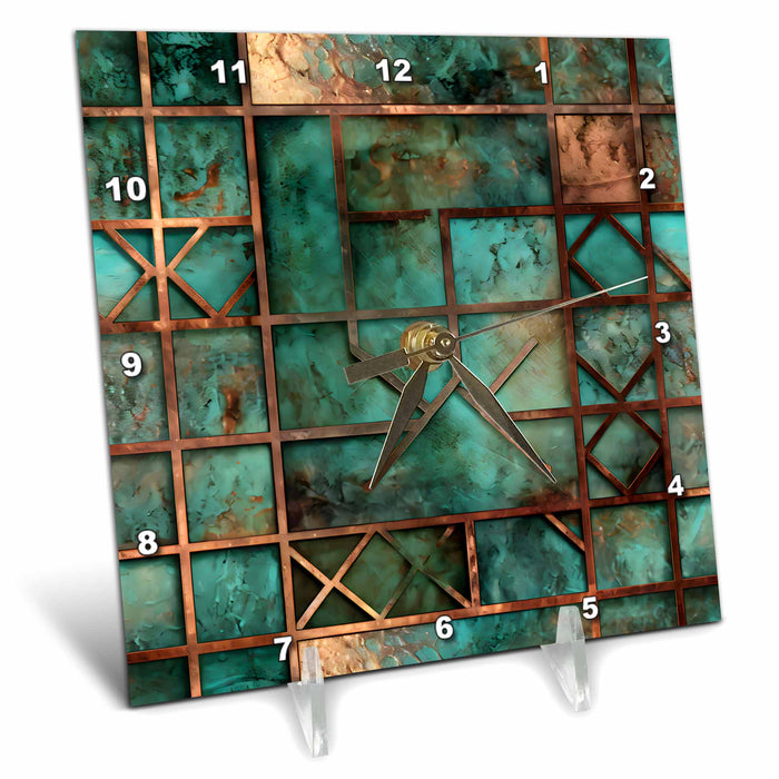 Desk Clock - Green and Image Of Copper Grunge Image Of Metal Background Backgrounds - Anne Marie Baugh