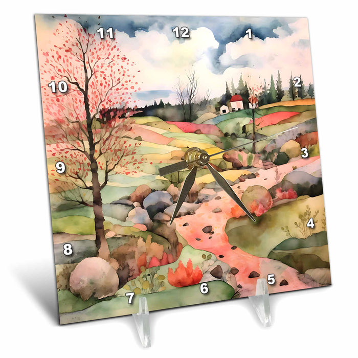 Desk Clock - Pretty House In A Meadow Collage Background Backgrounds - Anne Marie Baugh