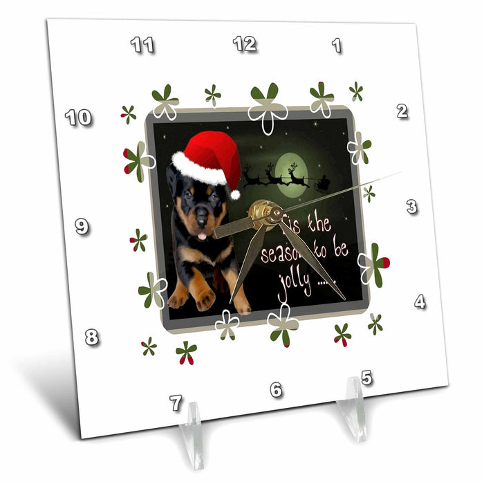 Desk Clock - The Season To Be Jolly Cute Pup Holiday Greetings Vector Art - Christmas Rottweiler Dog