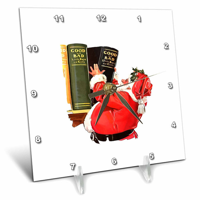 Desk Clock - Good And Bad Lists Christmas Fun Vector Art Vector Art - Santa Claus Good Books